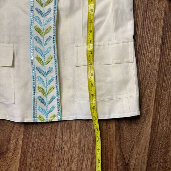 Sigrid Olsen Linen Blend Blazer Womens 6 Ivory Embroidered Floral‎ Snap FLAW - Picture 9 of 10